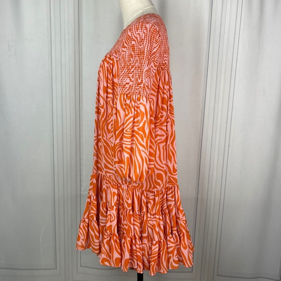 Cinq a Sept-Rika Mini Dress-Billow Sleeve/Animal Print -‎ Pink/Orange-Size 6 - Picture 10 of 16